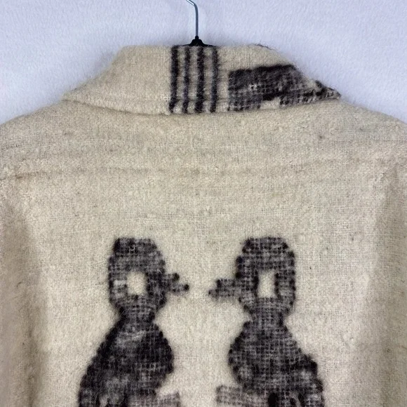 Vintage Cream Wool Knit Fringed Southwestern Birds Full Zip Jacket Coat - Picture 8 of 15